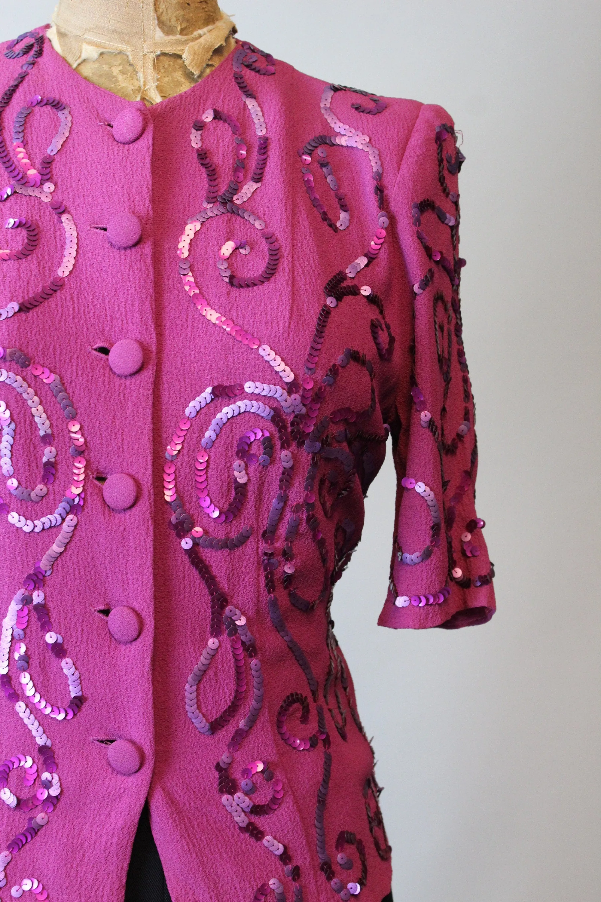 1940s RASPBERRY sequin blouse small | new winter