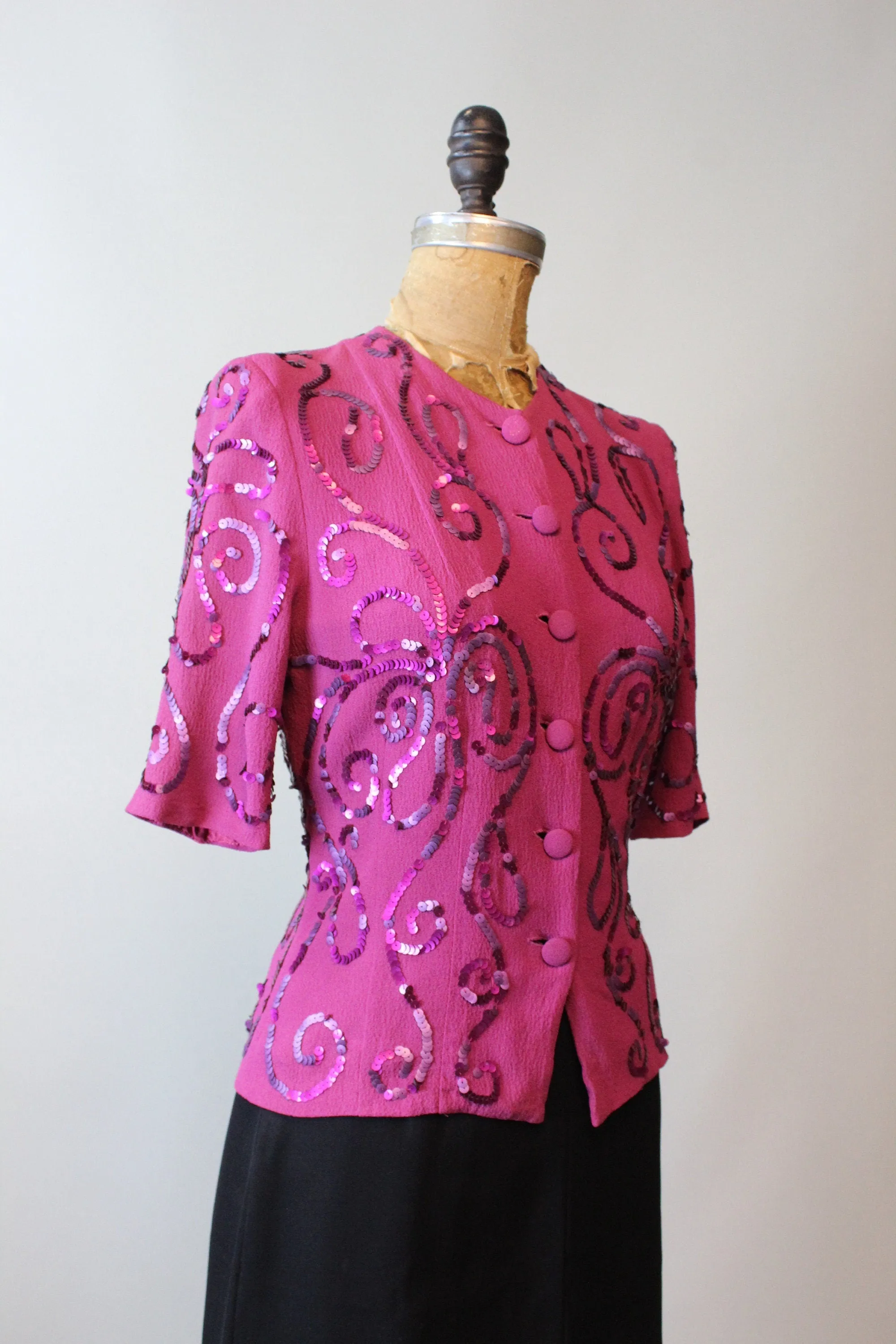 1940s RASPBERRY sequin blouse small | new winter
