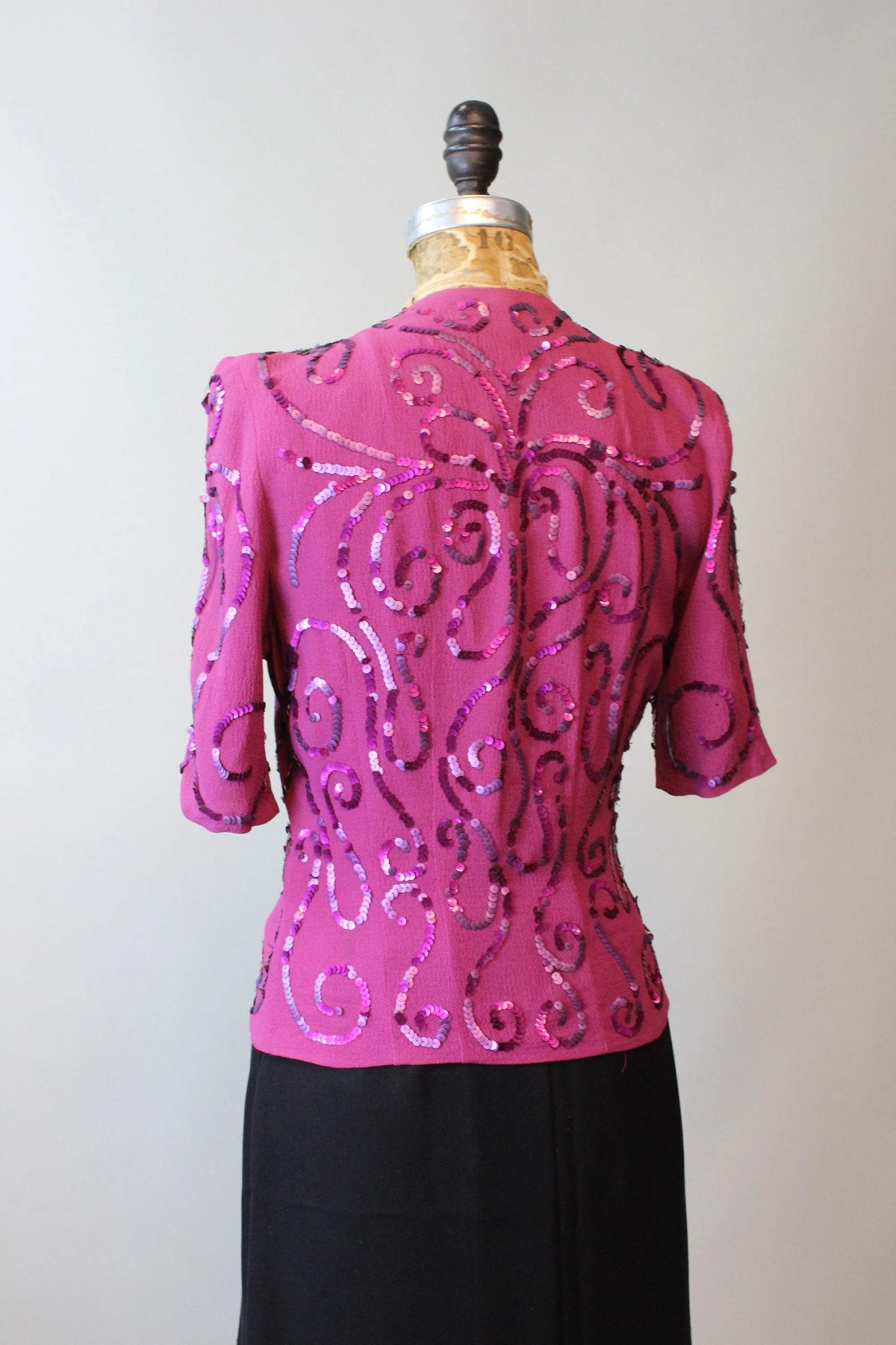 1940s RASPBERRY sequin blouse small | new winter