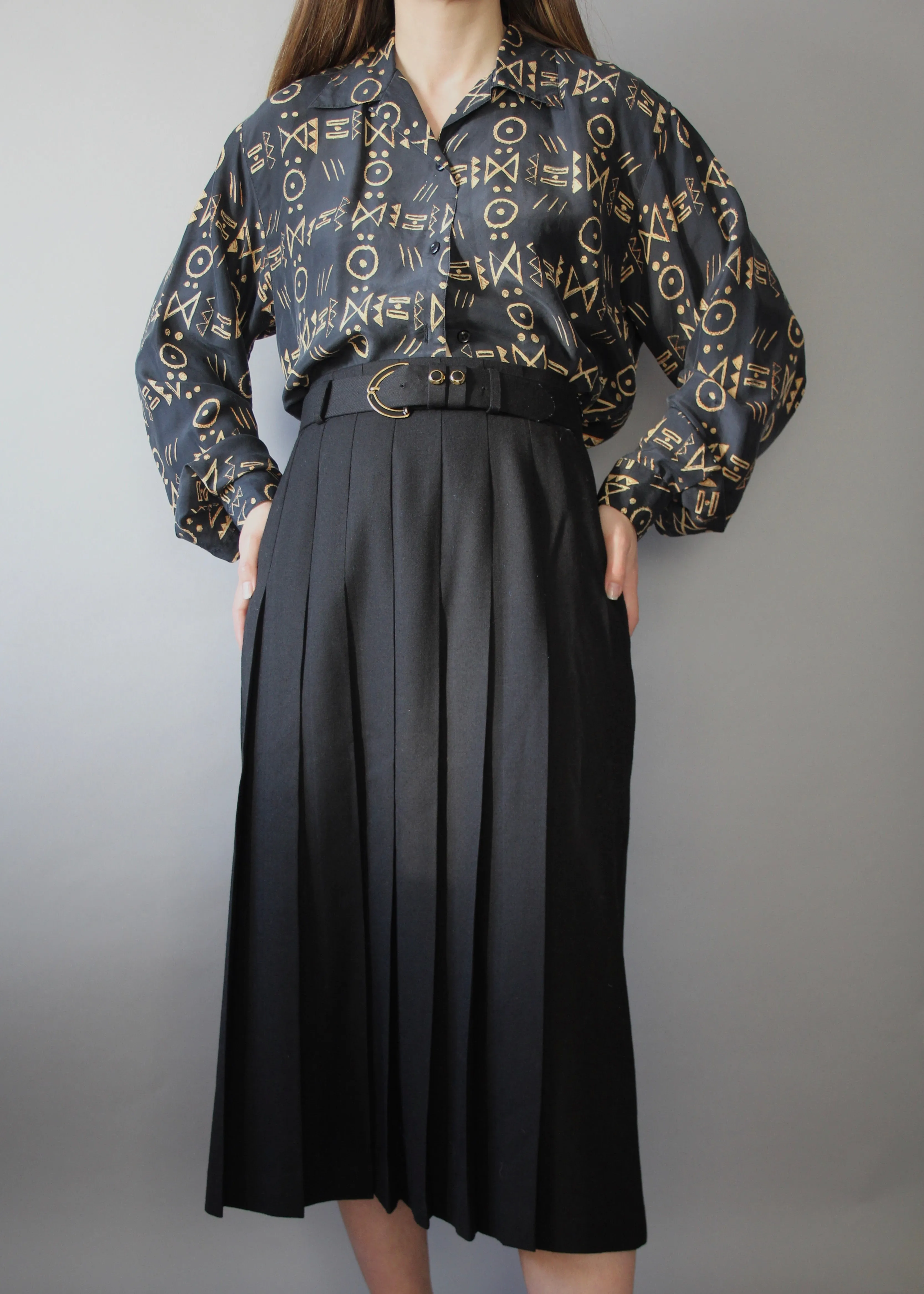 80s 100% Silk Geometric Blouse M-XL