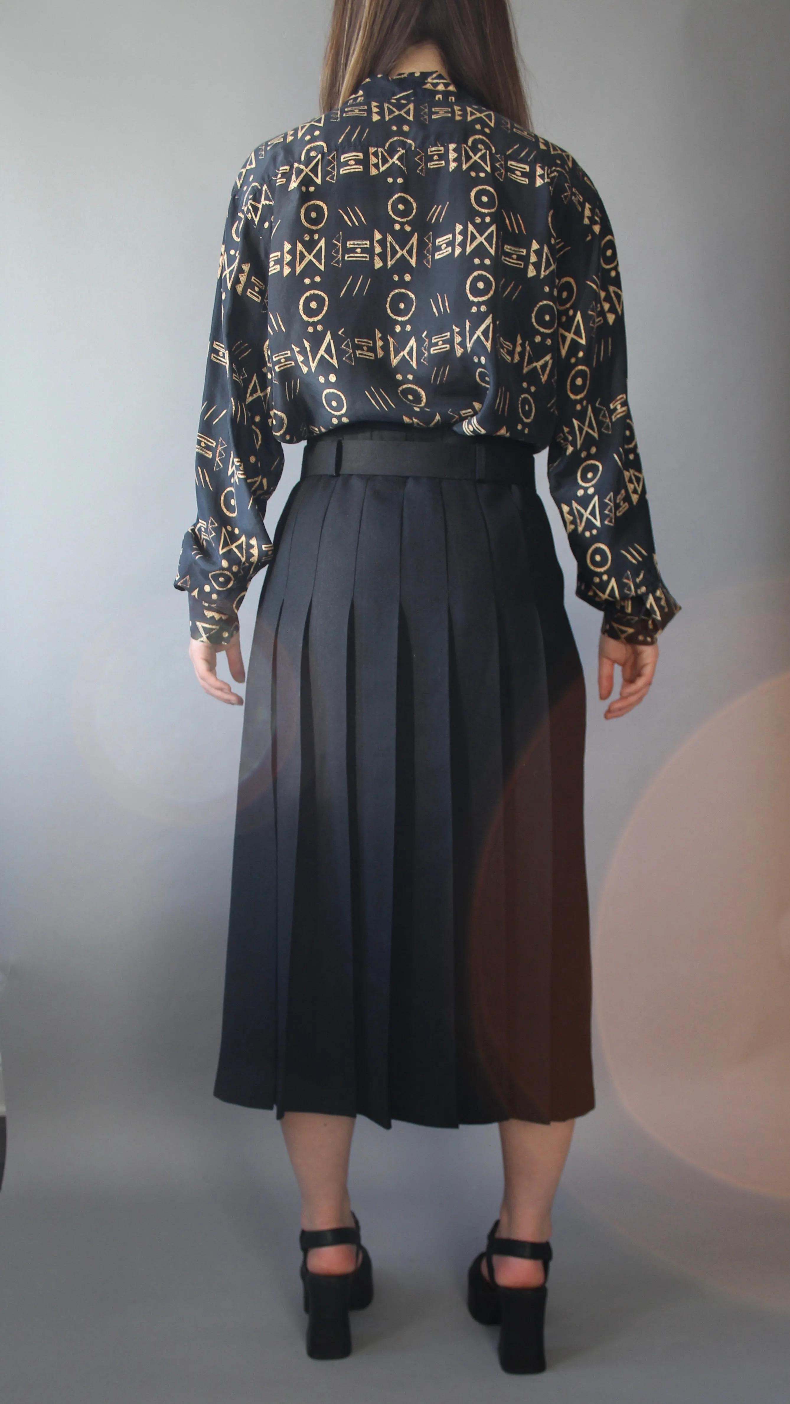 80s 100% Silk Geometric Blouse M-XL