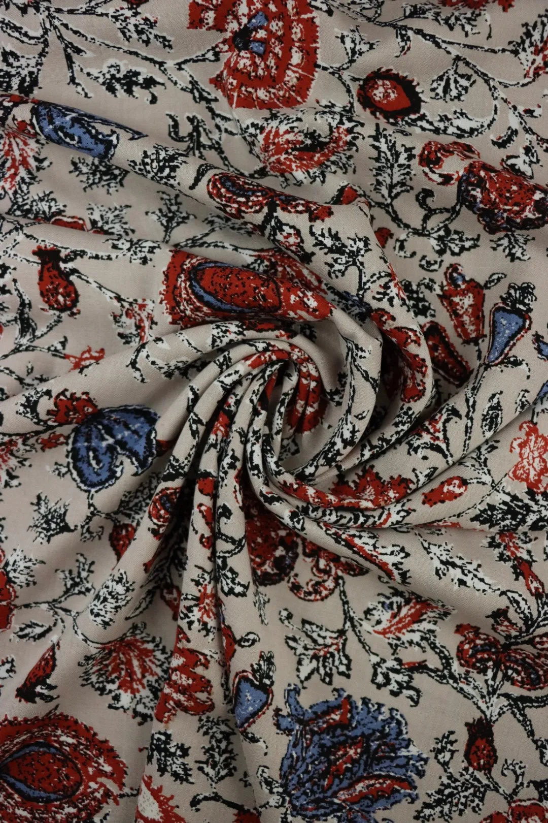 Antiqued Floral on Stone Rayon Challis