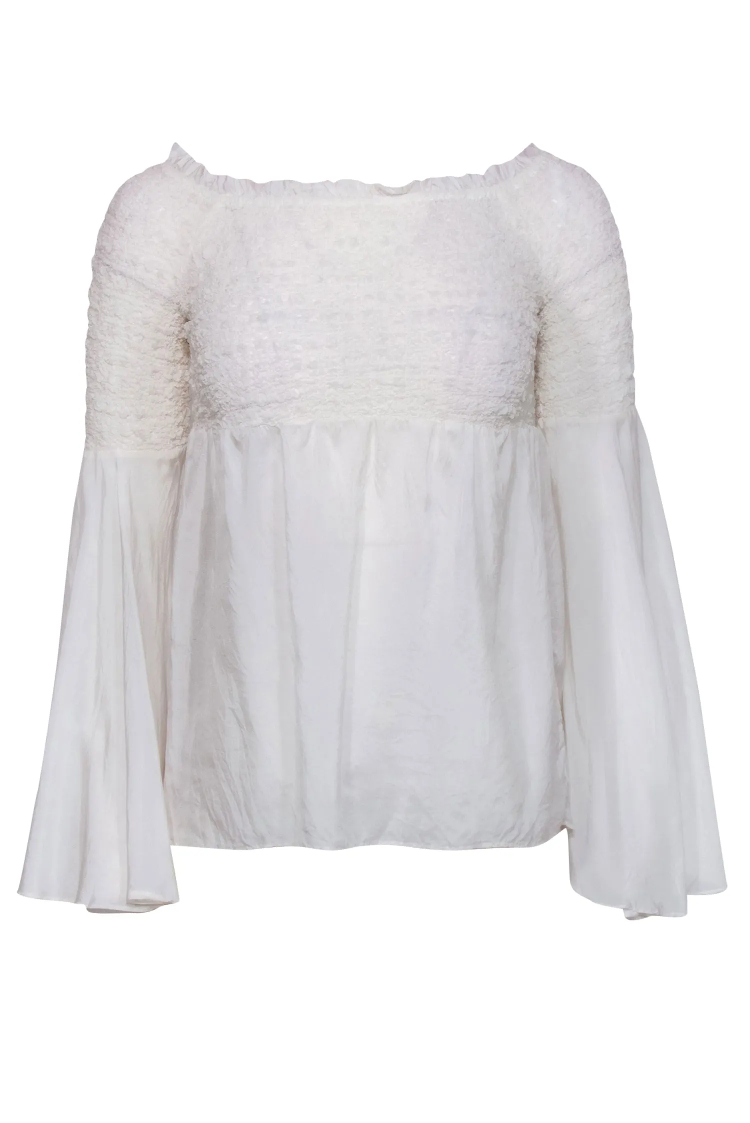 Bailey 44 - White Smocked Flowy Sleeve "Shoot the Breeze" Silk Blouse Sz S