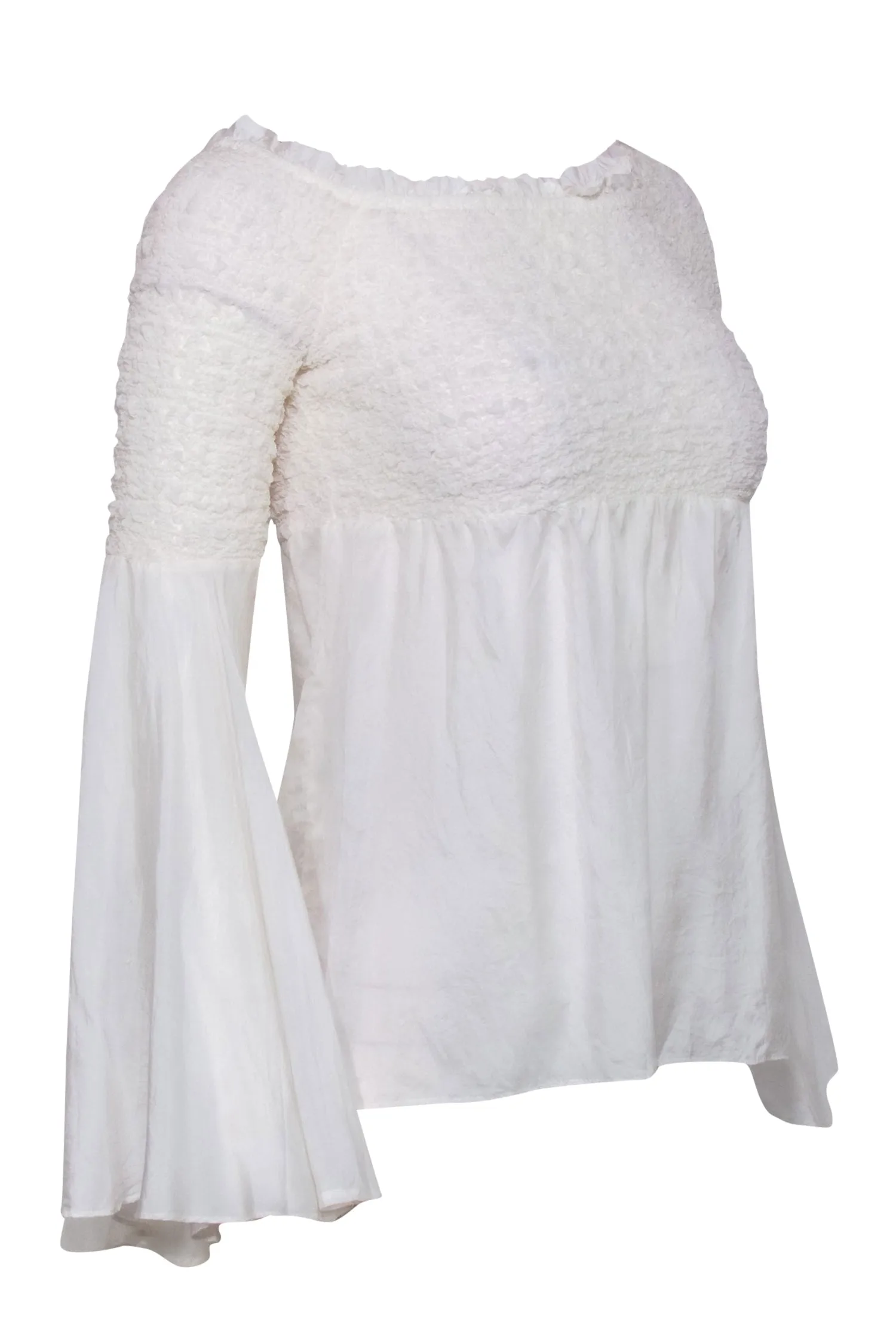 Bailey 44 - White Smocked Flowy Sleeve "Shoot the Breeze" Silk Blouse Sz S