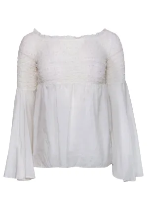 Bailey 44 - White Smocked Flowy Sleeve "Shoot the Breeze" Silk Blouse Sz S
