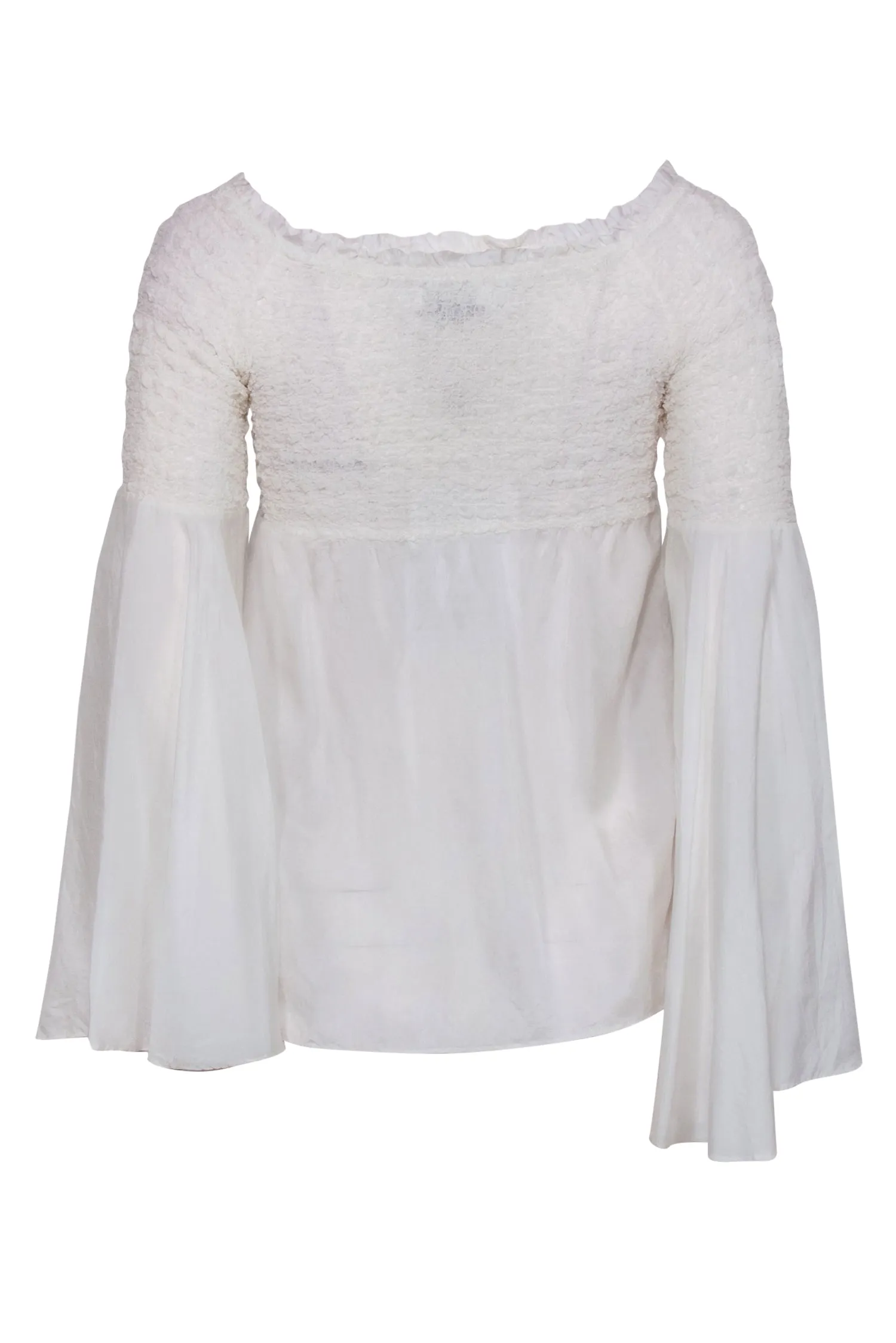 Bailey 44 - White Smocked Flowy Sleeve "Shoot the Breeze" Silk Blouse Sz S