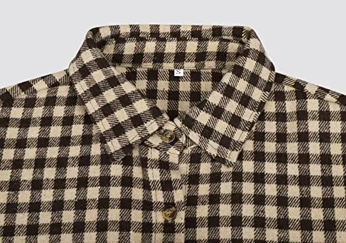 Beaully Plaid Flannel Shirts for Women Oversized Long Sleeve Button Down Buffalo Plaid Shirt Blouse Tops 6061 G-Khaki XX-Large