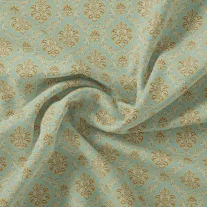 Beautiful Golden Fleur De Lis Pattern Digital Printed Fabric - Pure Muslin
