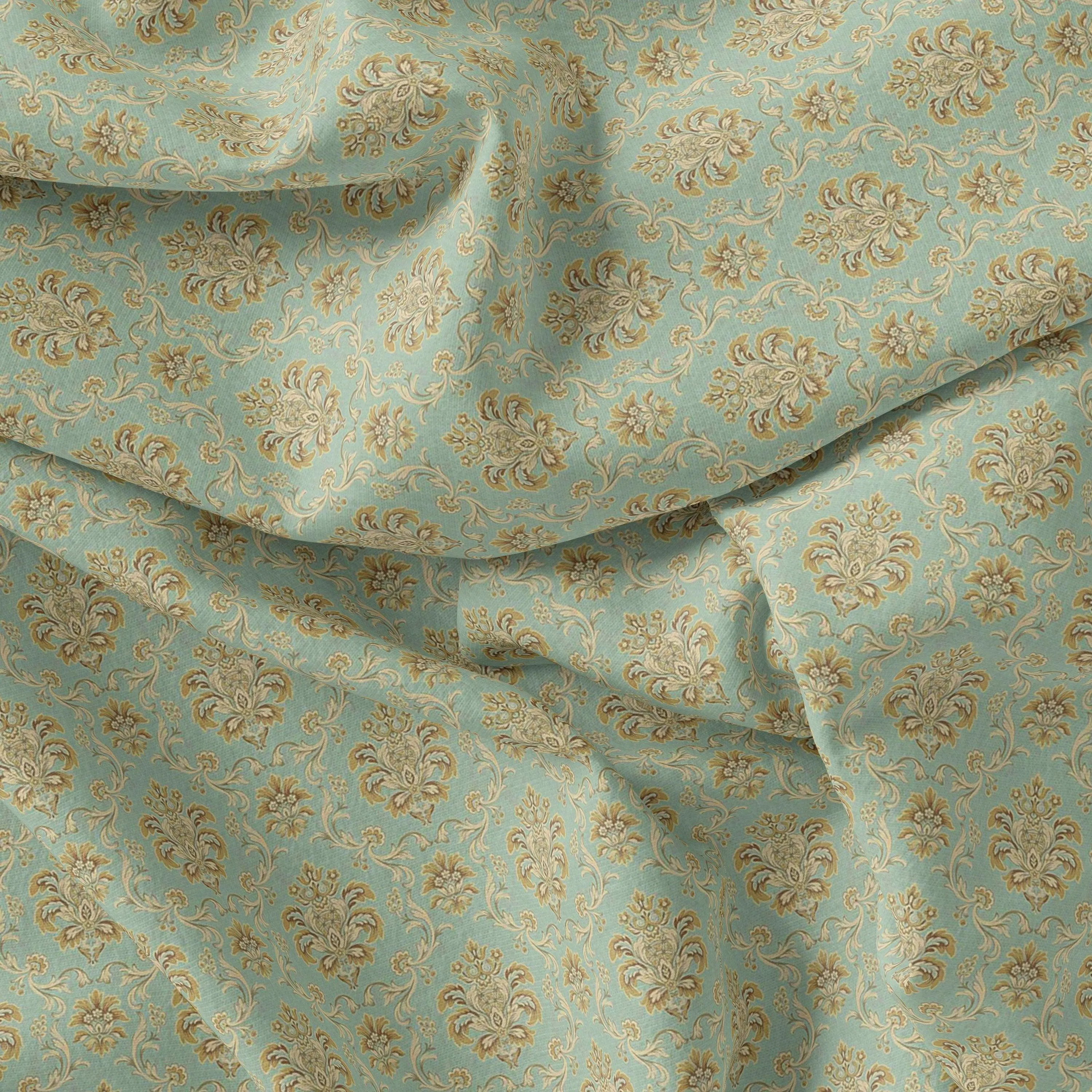 Beautiful Golden Fleur De Lis Pattern Digital Printed Fabric - Pure Muslin