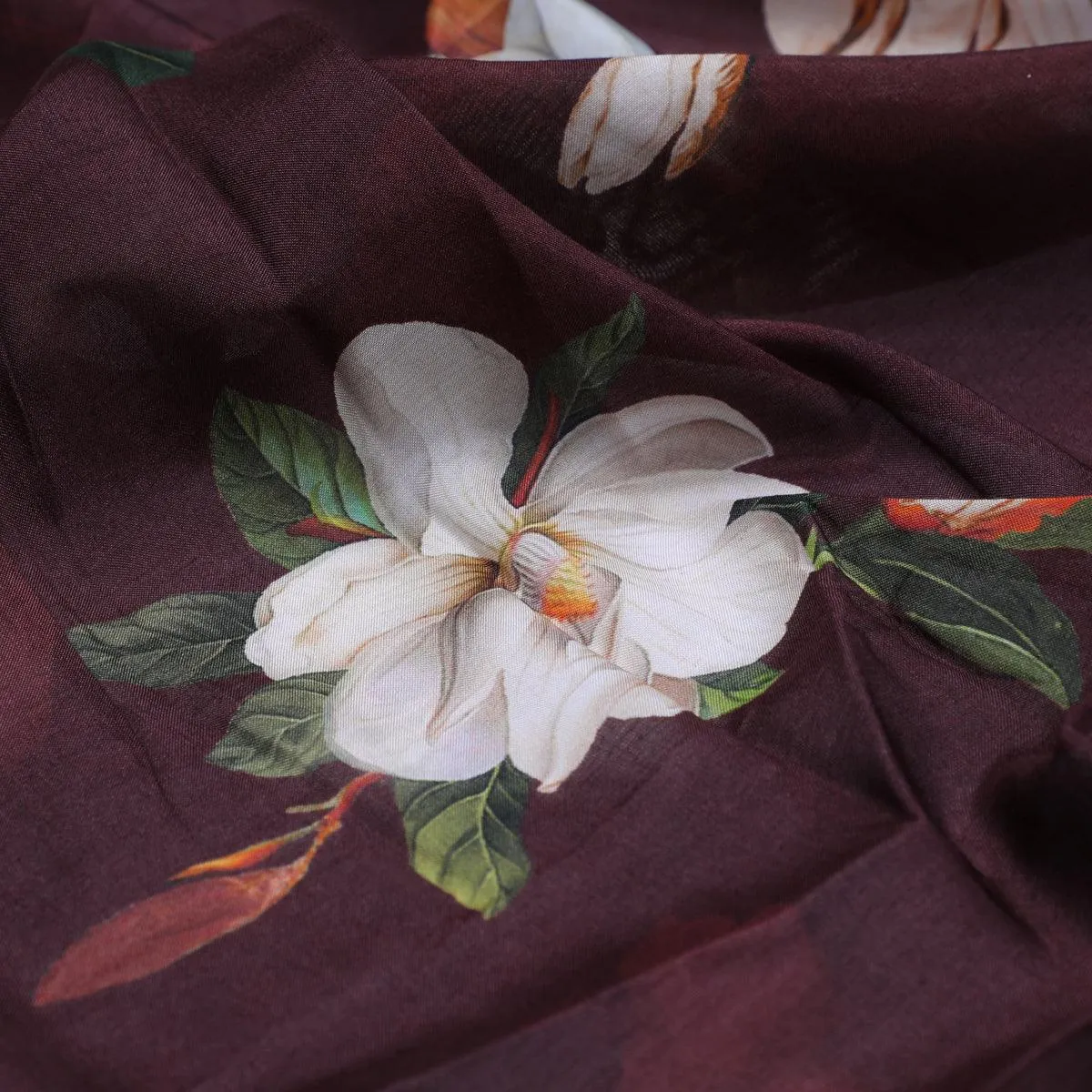 Big White Flower Repeat Digital Printed Fabric - Pure Muslin
