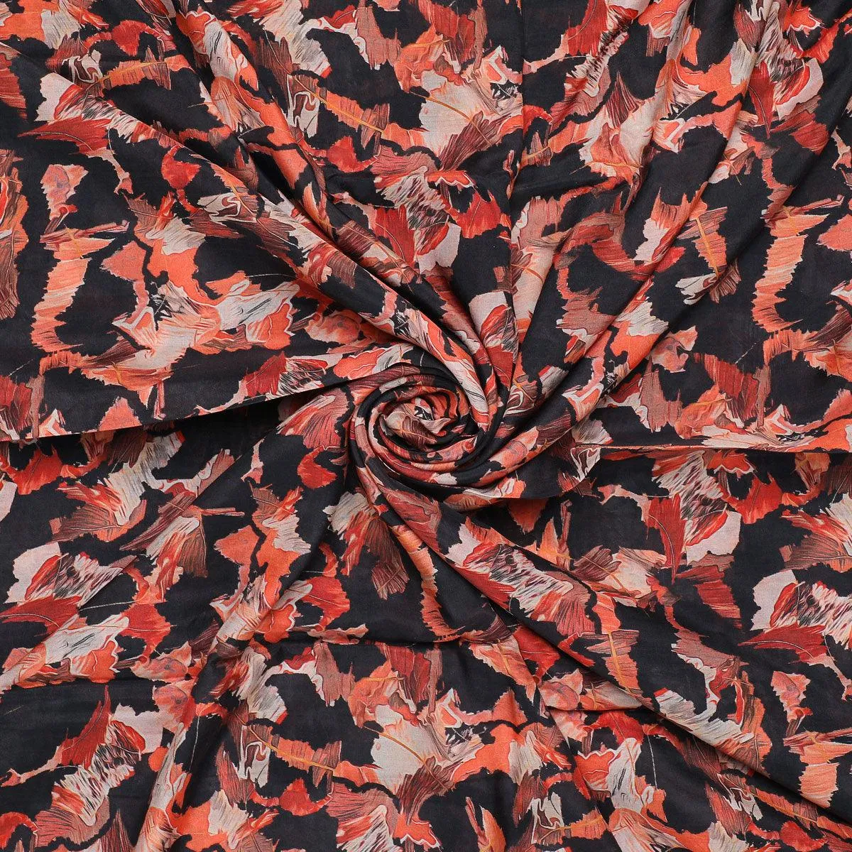 Black Watercolor Printed Pure Muslin Fabric