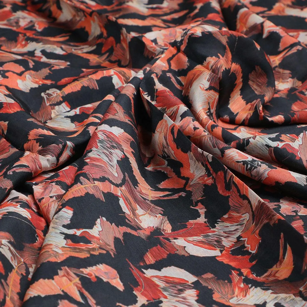 Black Watercolor Printed Pure Muslin Fabric