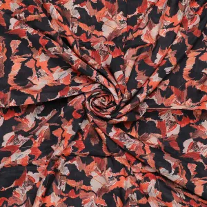 Black Watercolor Printed Pure Muslin Fabric