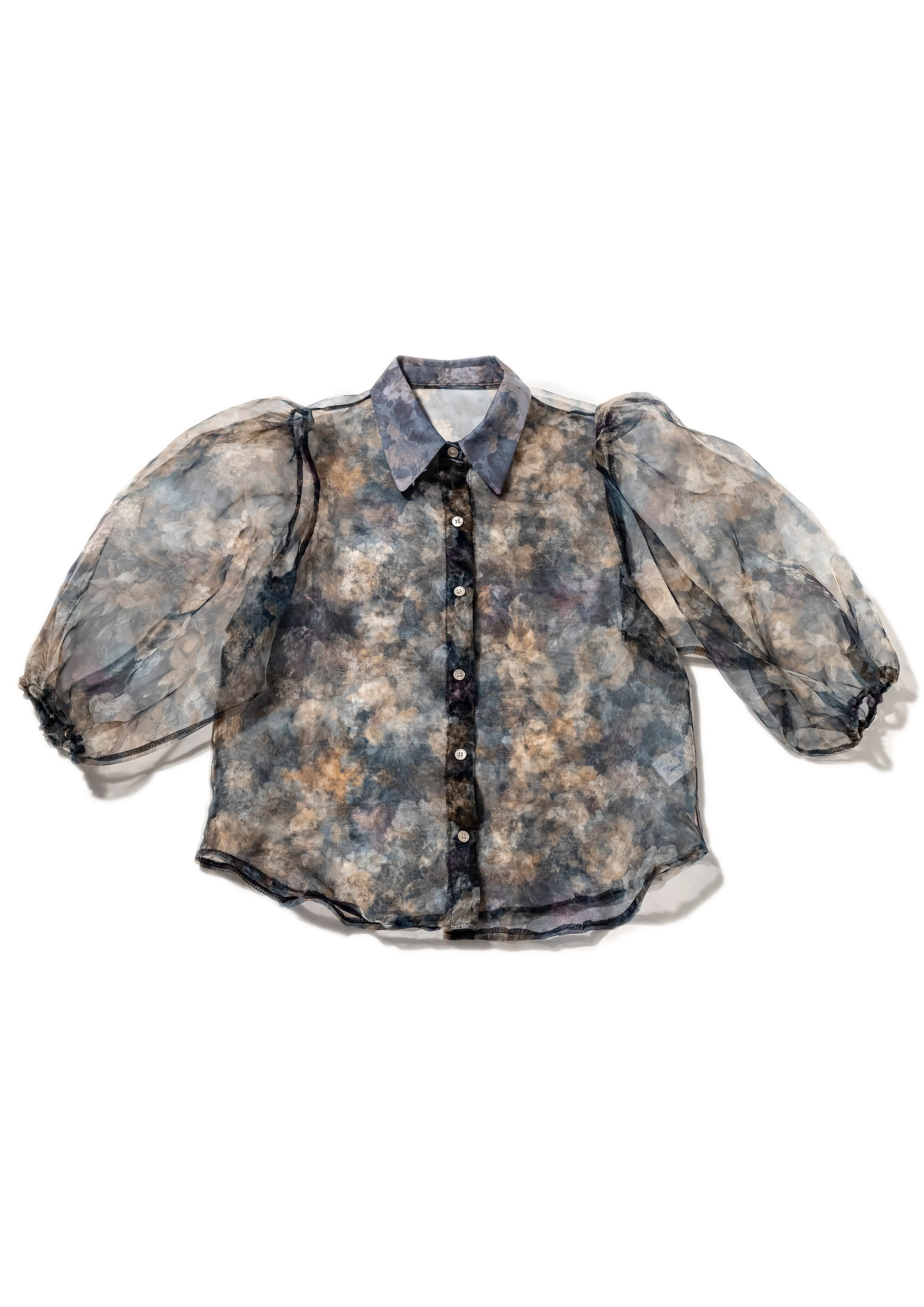 Blue Sheer Floral Blouse