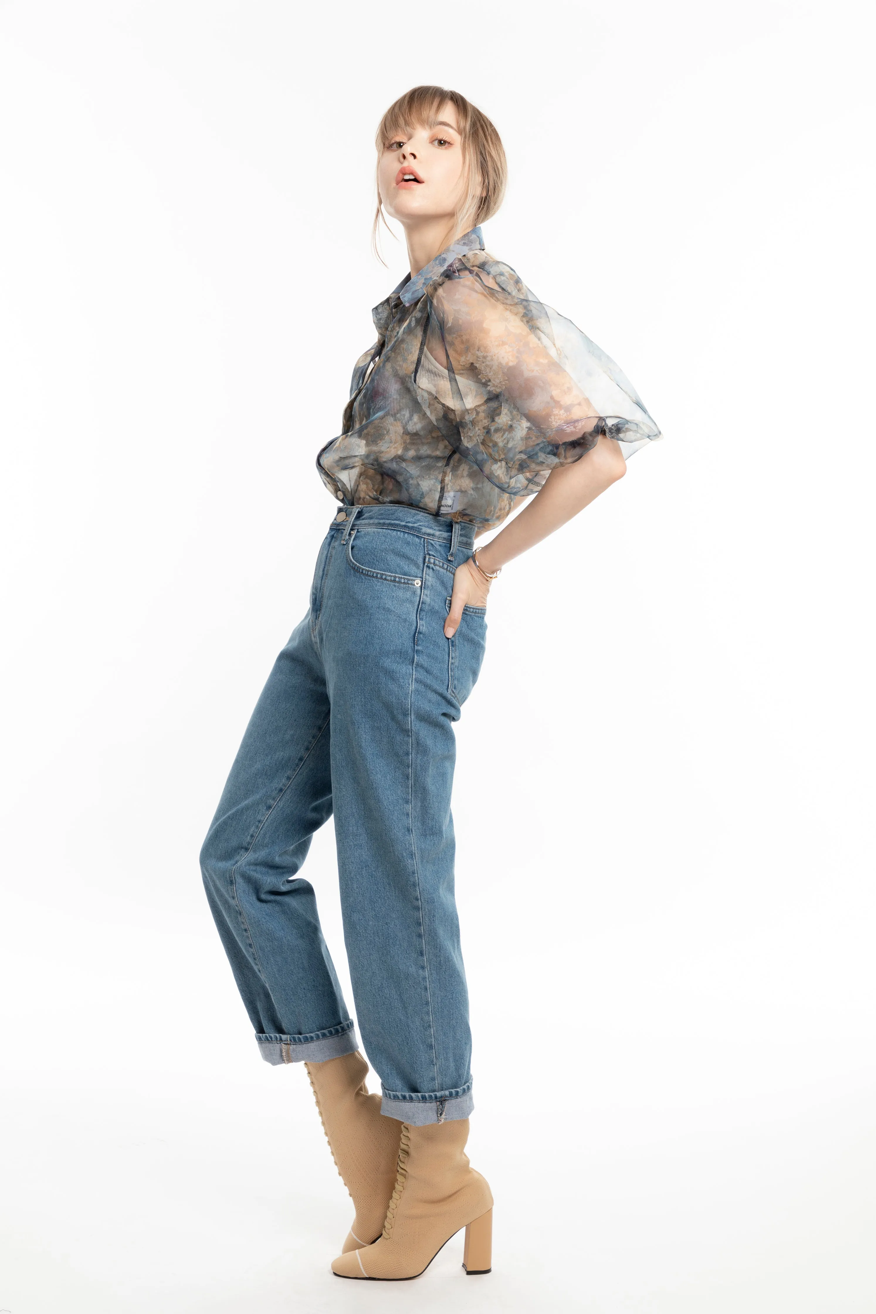 Blue Sheer Floral Blouse