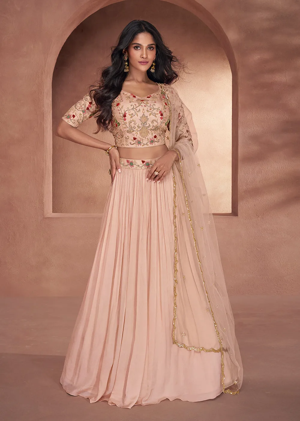Blush Peach Premium Silk Designer Party Wear Lehenga Choli
