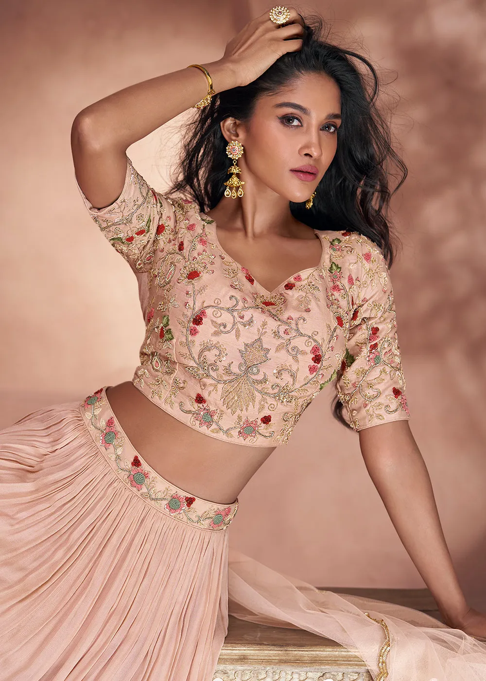 Blush Peach Premium Silk Designer Party Wear Lehenga Choli