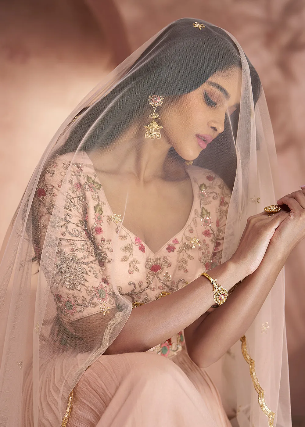 Blush Peach Premium Silk Designer Party Wear Lehenga Choli
