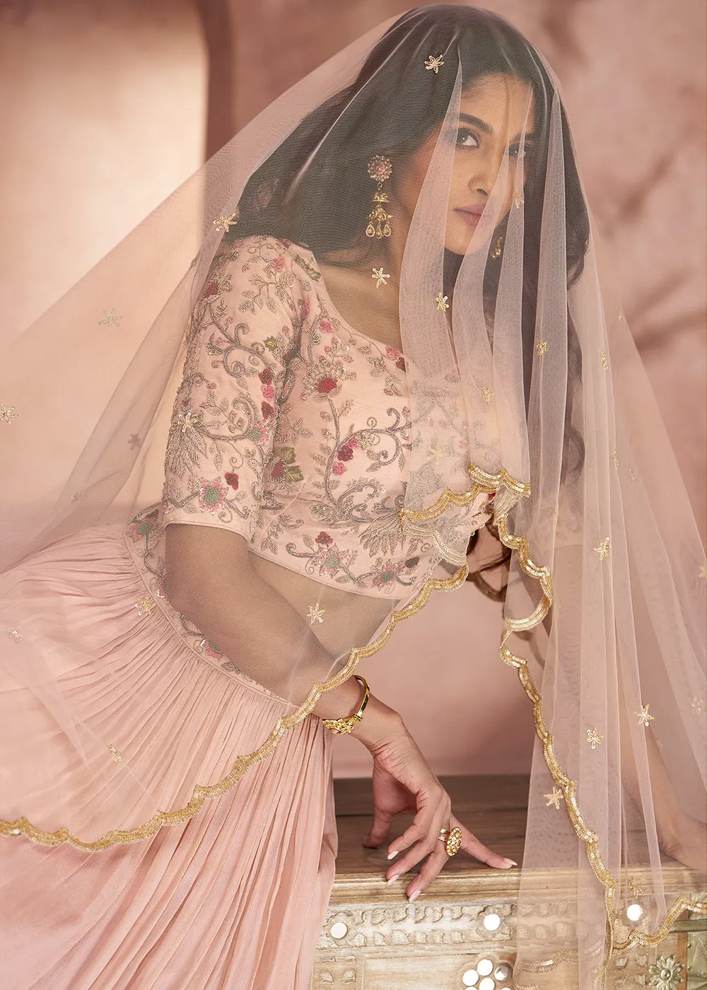 Blush Peach Premium Silk Designer Party Wear Lehenga Choli