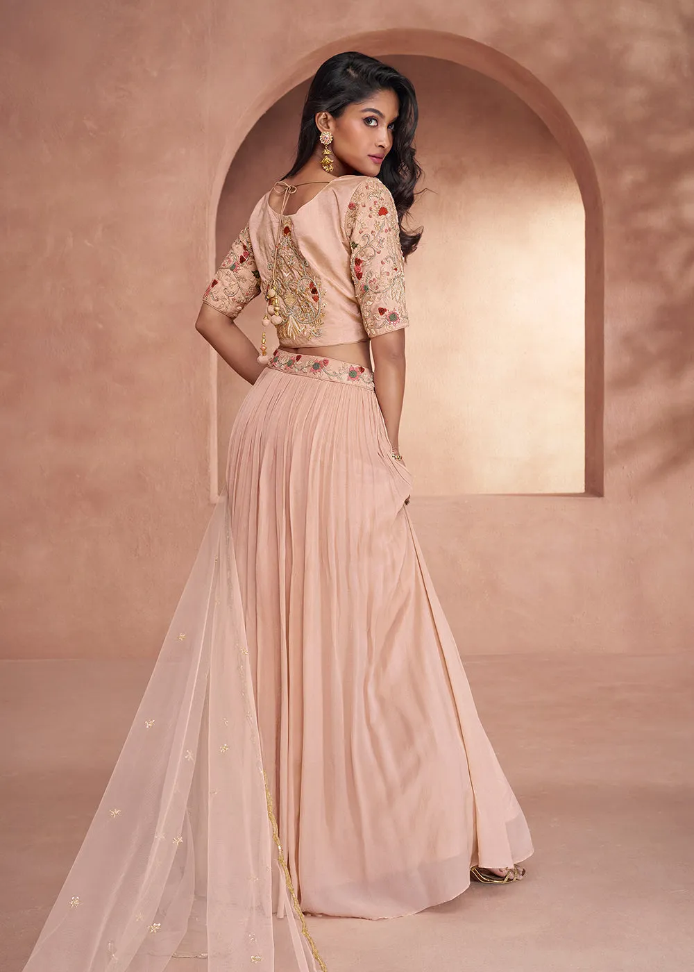Blush Peach Premium Silk Designer Party Wear Lehenga Choli