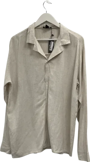 boohooMan Beige Oversized Linen Shirt UK M
