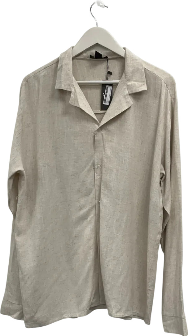 boohooMan Beige Oversized Linen Shirt UK M