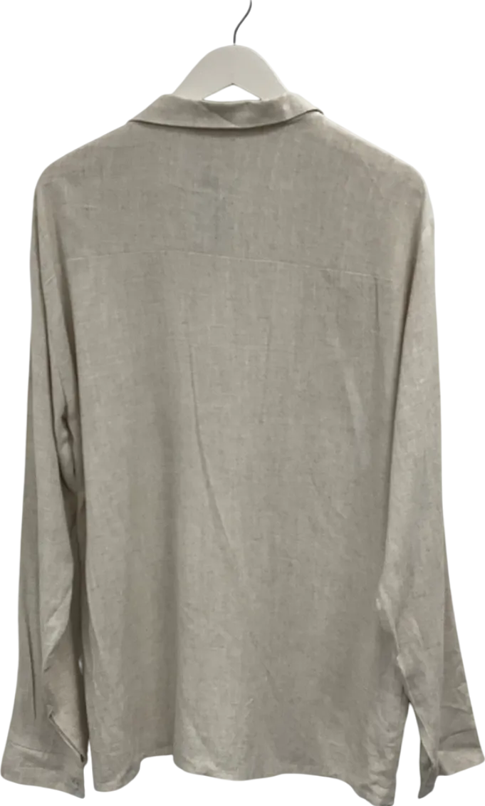 boohooMan Beige Oversized Linen Shirt UK M