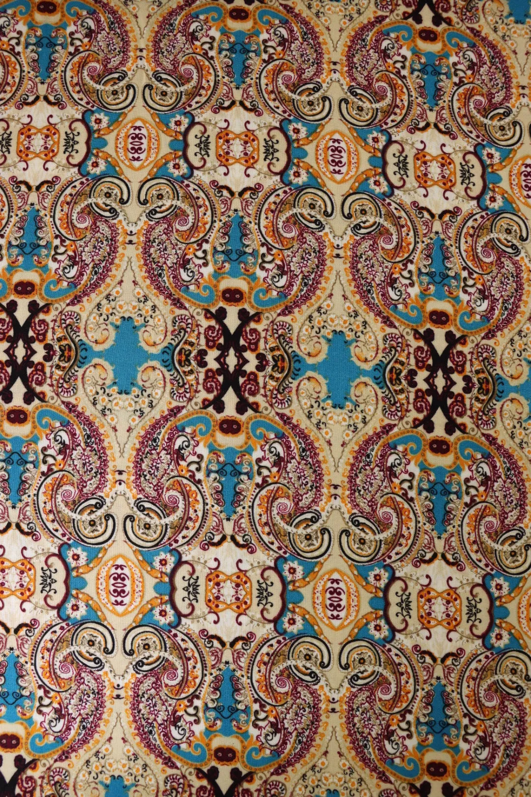 Brilliant Blue & Beige Boho Rayon Challis