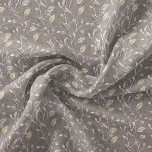 Brown Leaves With Stalk Digital Printed Fabric - Muslin