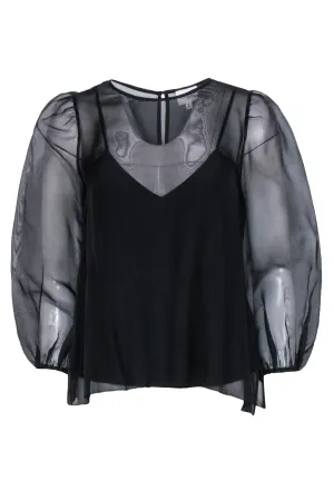 Cami - Black Semi Sheer Blouse Sz S