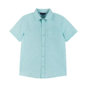 Chambray Short Sleeve Buttondown Shirt (Sizes 8-18 Years) | Tonal Mint Geometric Print