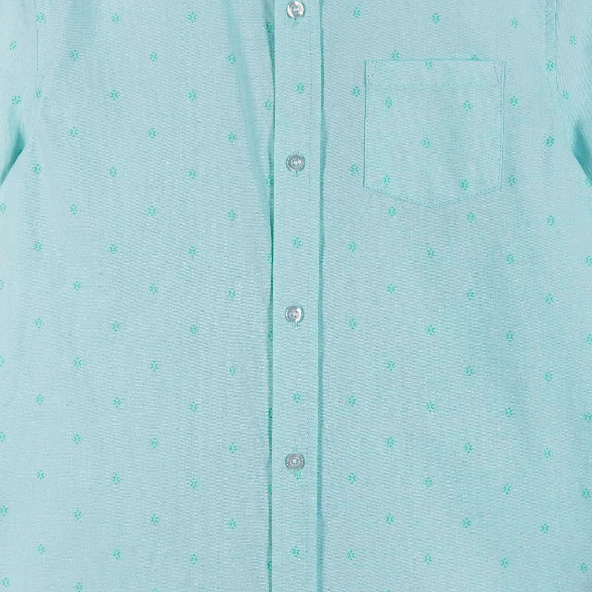 Chambray Short Sleeve Buttondown Shirt (Sizes 8-18 Years) | Tonal Mint Geometric Print