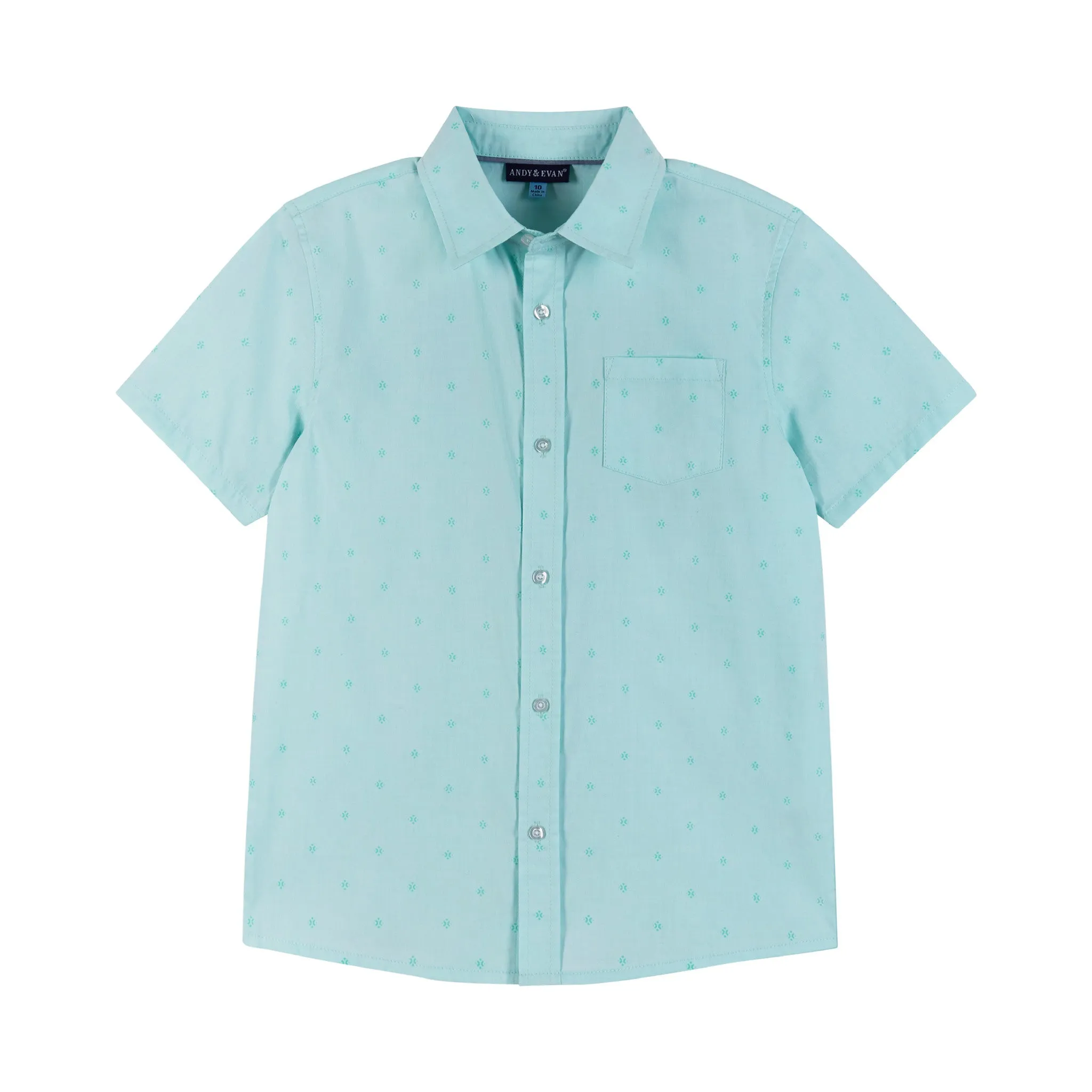 Chambray Short Sleeve Buttondown Shirt (Sizes 8-18 Years) | Tonal Mint Geometric Print
