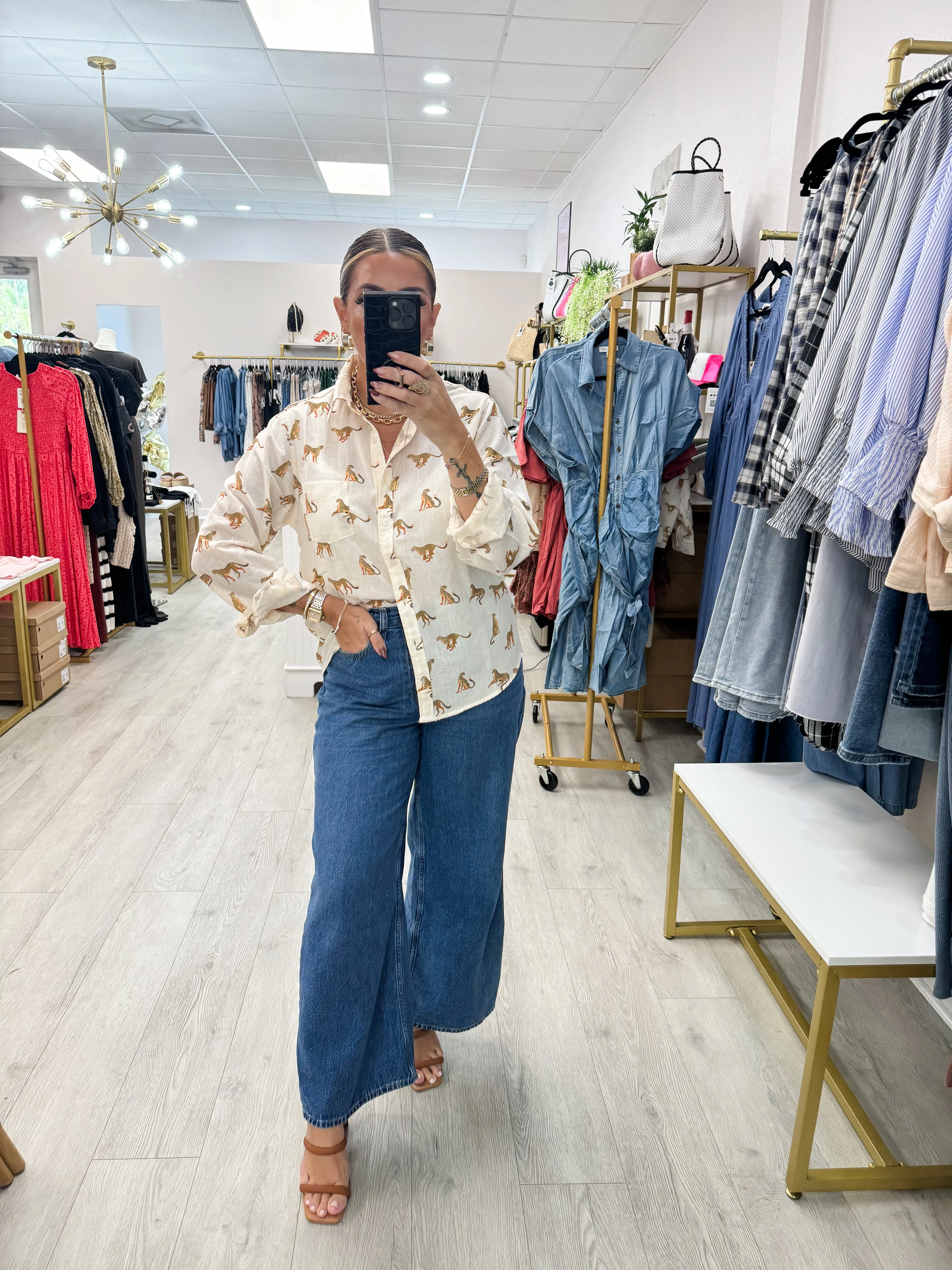 Cheetah Button Up Blouse