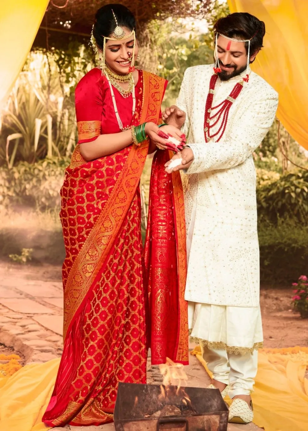 Cherry Red Zari Woven Kanjivaram Silk Saree:Wedding Edition