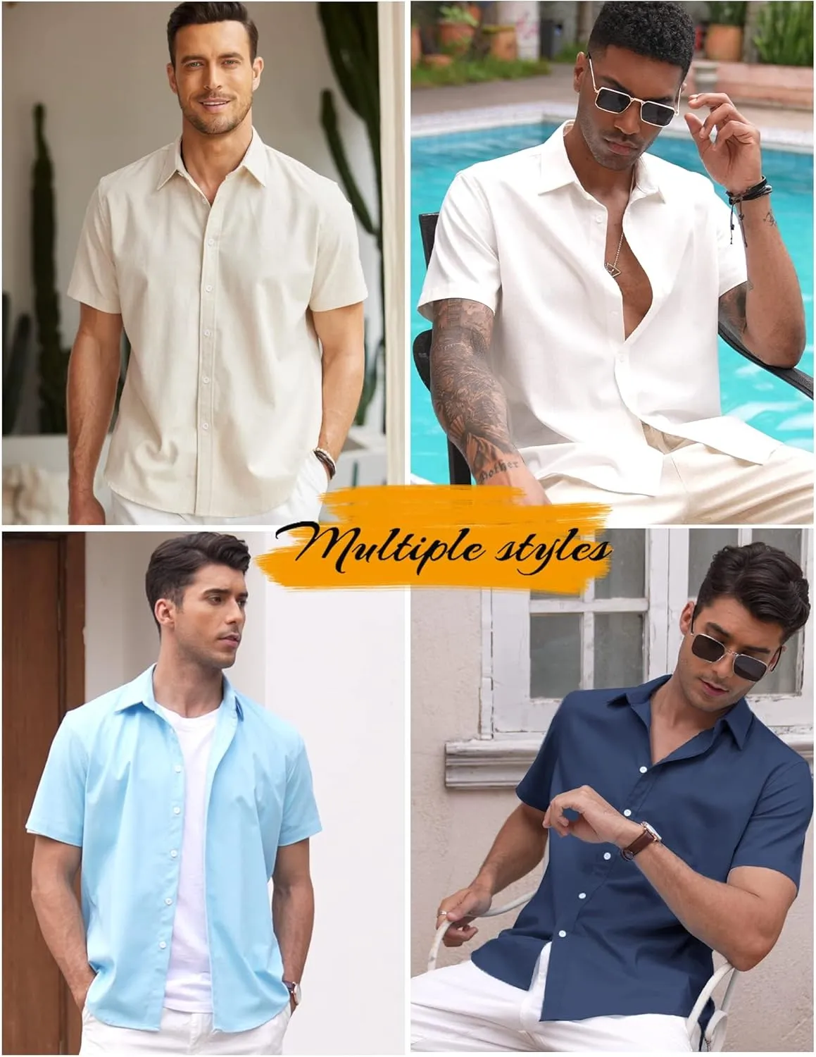 COOFANDY Men's Linen Casual Short Sleeve Shirt Button Down Summer Beach Wedding Shirts