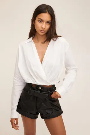 Cropped Linen Blouse in White