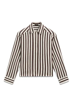 Cropped Striped Linen Blend Shirt