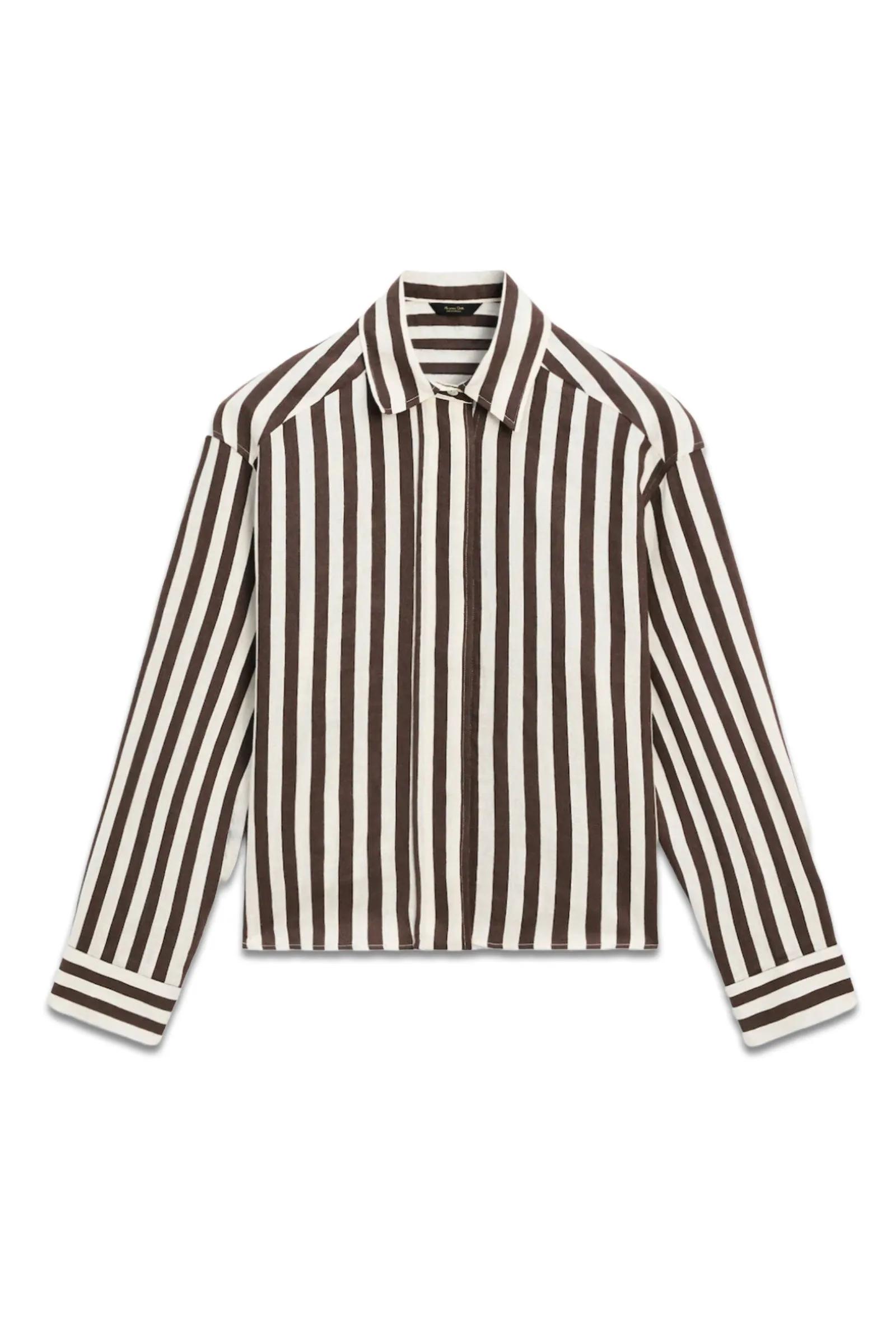 Cropped Striped Linen Blend Shirt