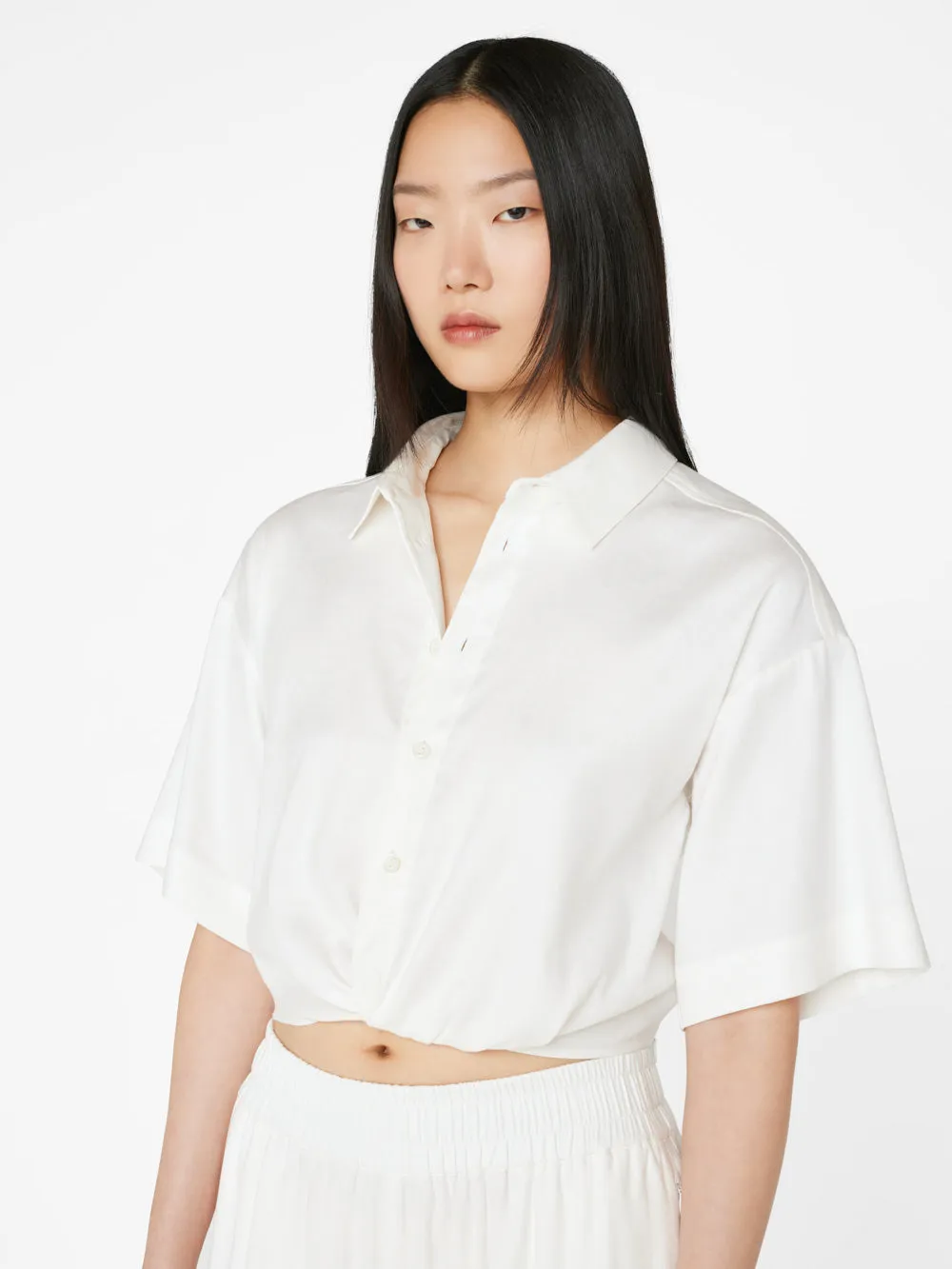 Cropped Twist Front Shirt -- Off White