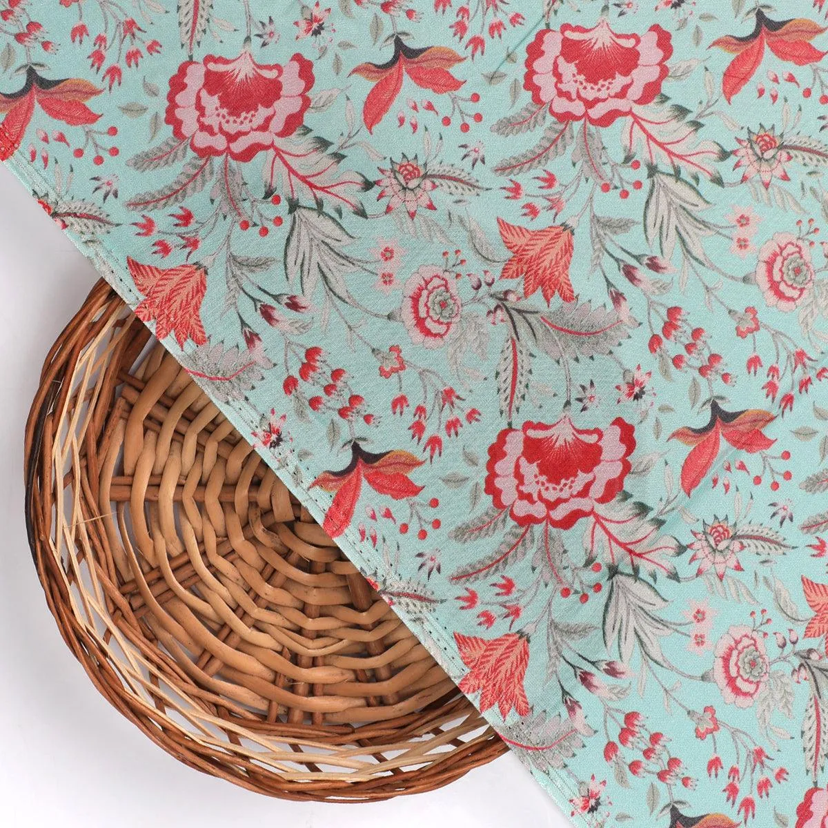 Cyan Jacobean Pure Muslin Printed Fabric Material