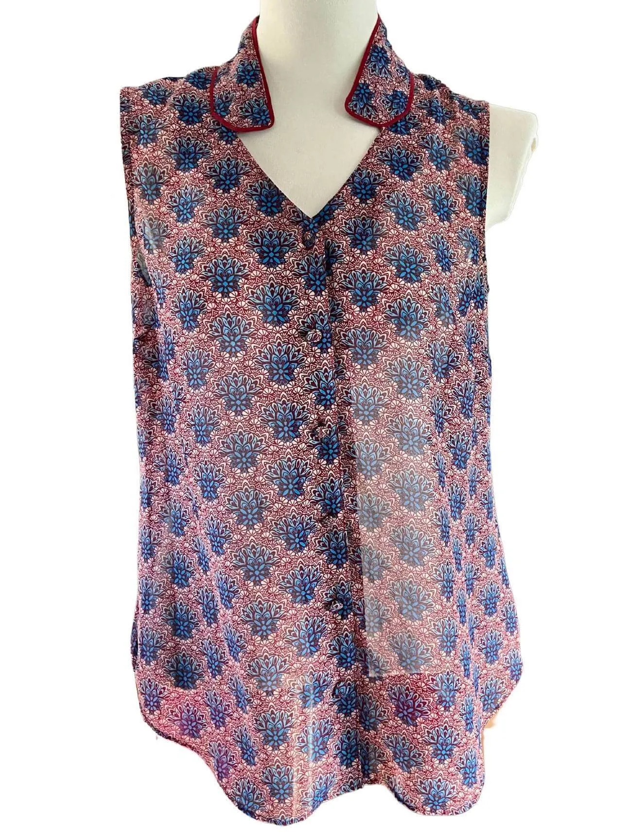 Dark Winter Floral Print Semi-Sheer Sleeveless Blouse