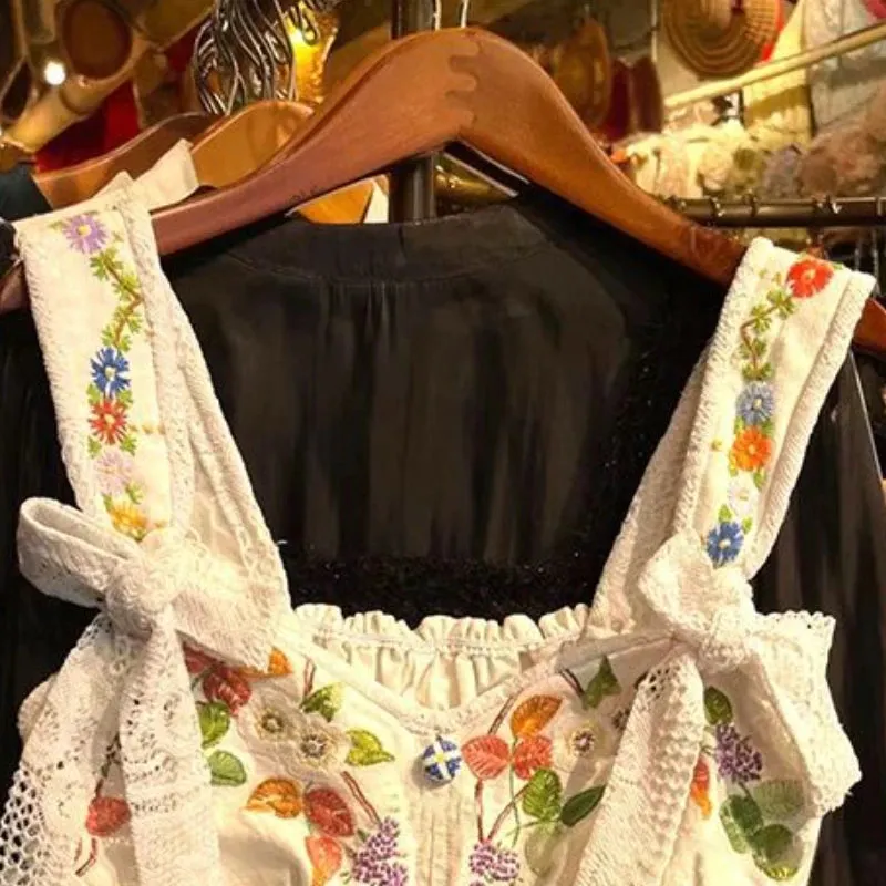 Embroidered Bandage Bow Cotton Short Top