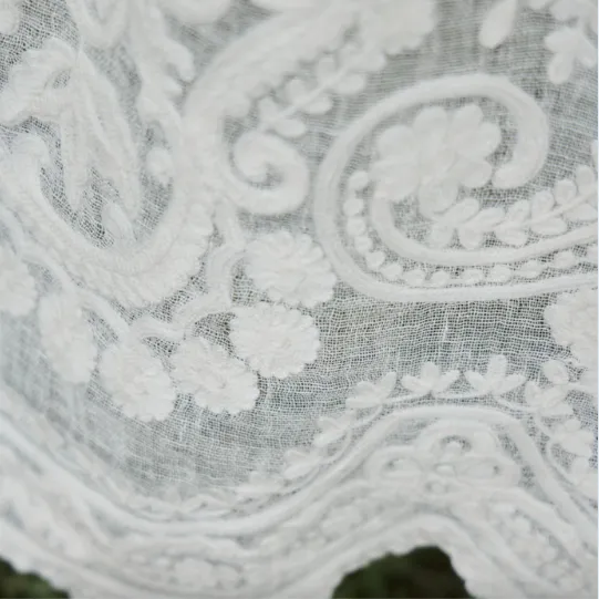 Embroidered Linen Curtain Panel - Rose