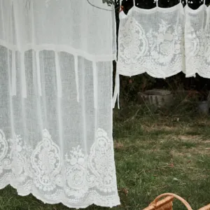 Embroidered Linen Curtain Panel - Rose