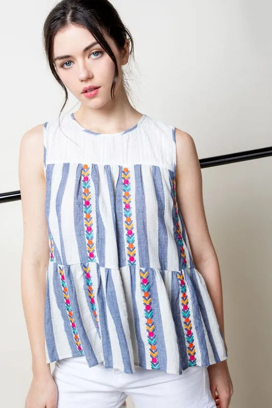 Embroidered Stripe Top