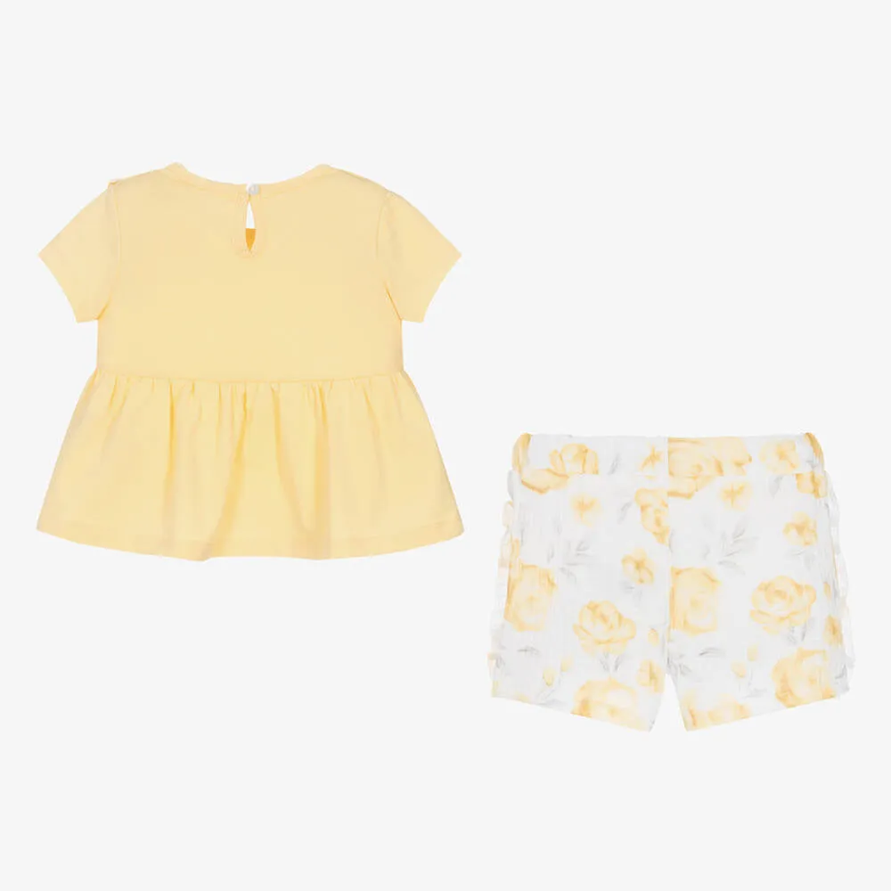 EMC Girls Yellow Cotton Floral Shorts Set