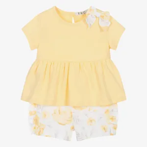 EMC Girls Yellow Cotton Floral Shorts Set