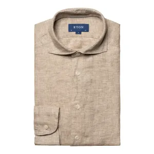 Eton Twill Linen Shirt 38 Sand