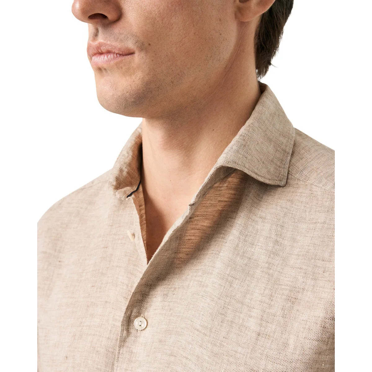 Eton Twill Linen Shirt 38 Sand